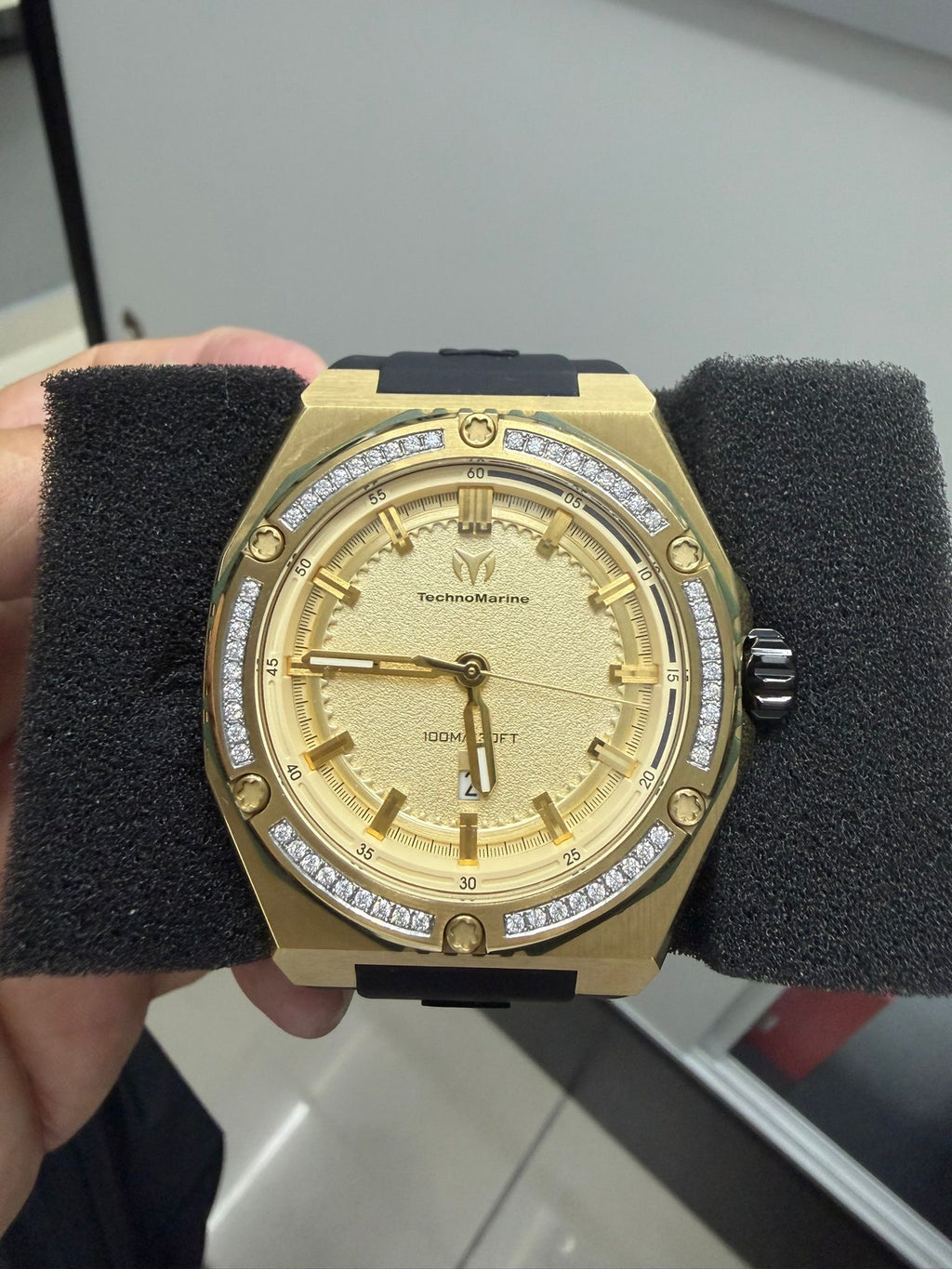 Technomarine  Custom Moissanite Men's TM-416064 CORAL Quartz 3 Hand Black Dial