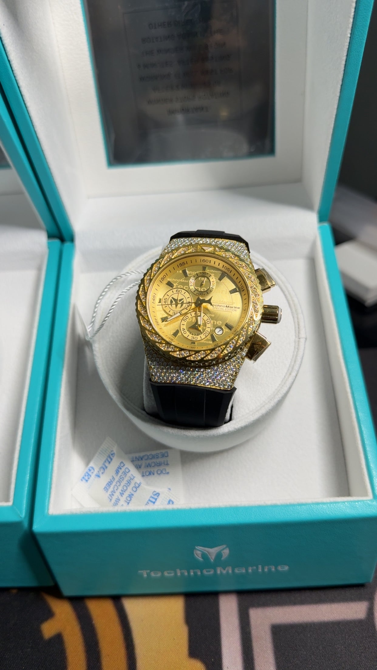TechnoMarine Full Moissanite Custom TM-125012  Glitz Gold Dial/Strap 44.5mm