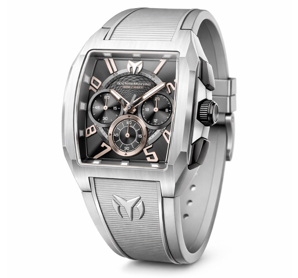 TechnoMarine Aqua Quadrant Men SILVER Stainles Steel White Ruber  (TM225106)