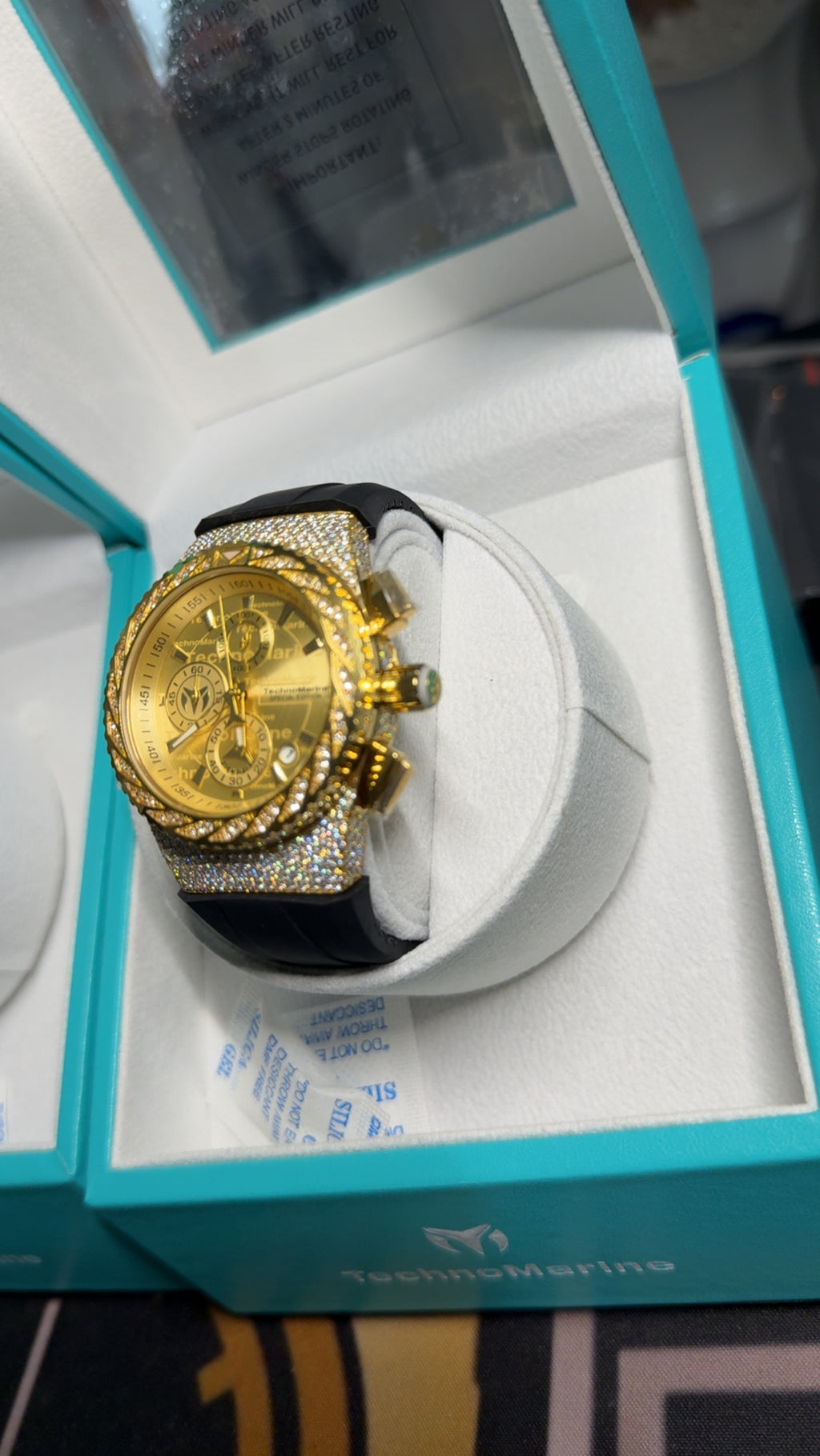 TechnoMarine Full Moissanite Custom TM-125012  Glitz Gold Dial/Strap 44.5mm