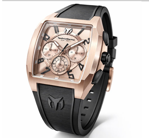 TechnoMarine Aqua Quadrant Men Gold Rose Stainles Steel Black Ruber  (TM225112)