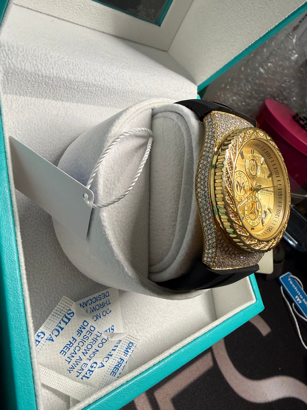 TechnoMarine Full Moissanite Custom TM-125012  Glitz Gold Dial/Strap 44.5mm