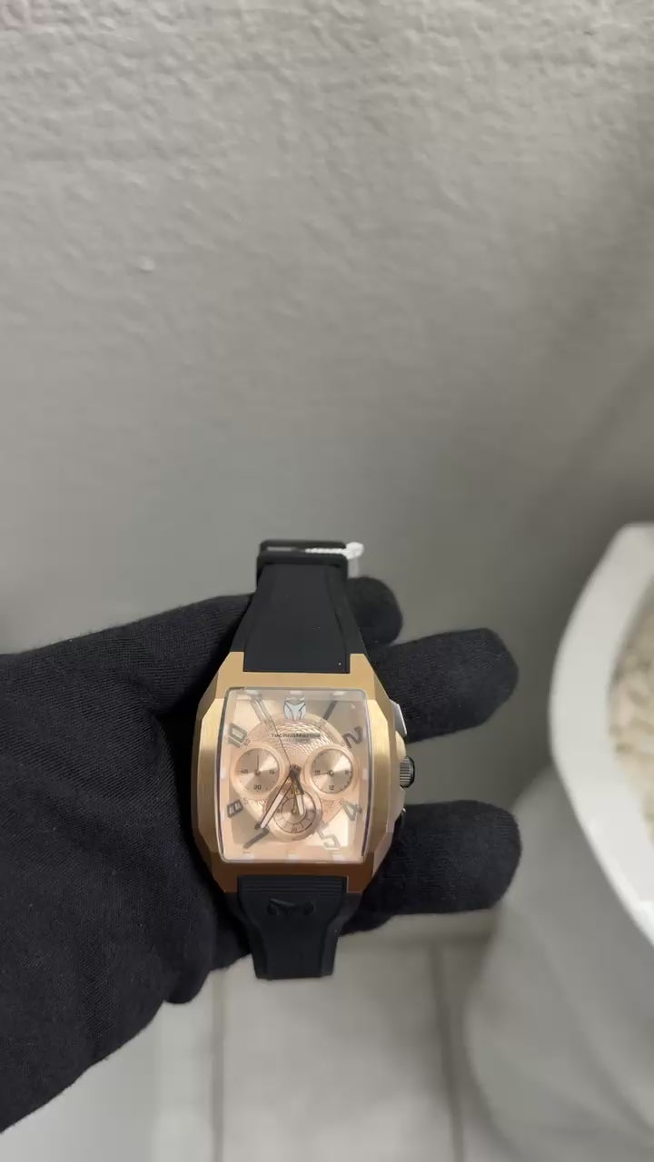 TechnoMarine Aqua Quadrant Men Gold Rose Stainles Steel Black Ruber  (TM225112)