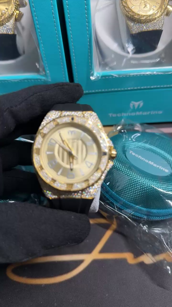 NEW TechnoMarine Full Moissanite Custom Men’s 44mm Japanese Quartz Watch